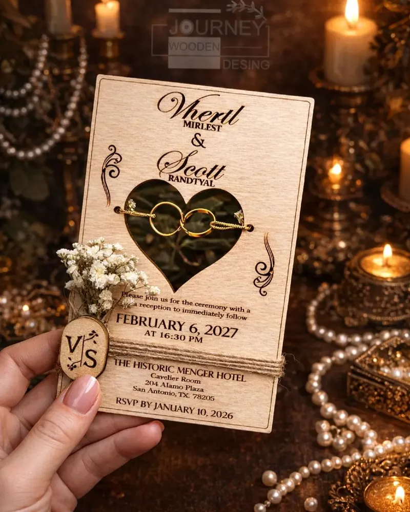 Heart Wooden Rustic Wedding Invitation
