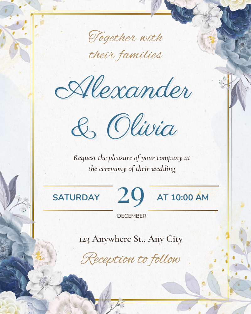 Blue and Gold Floral Invitation